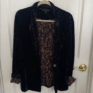 Sanctuary Black crushed Velvet Blazer with Floral Lining BoHo chic size Large